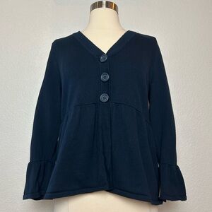 Jones New York Sport Sweater Cardigan Women's Size S Navy 3/4 Bell Sleeve Button